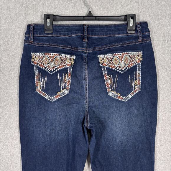 Cato Bootcut Southwest Aztec Jeans 14 Stretch Sequins Embroidered Rodeo Western - Picture 1 of 16